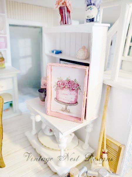 Cake No.7:8 Dollhouse Miniature Handmade Wooden Framed Art image 1
