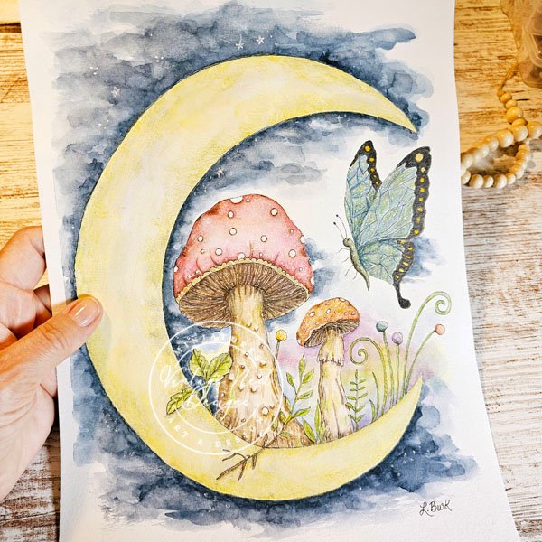 Mushrooms and Butterflies No.1 Original Watercolor Painting image 3