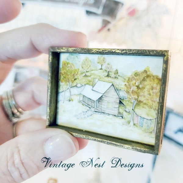 Cabin in the Woods No.1:2 Dollhouse Miniature Handmade Wooden Framed Art image 6