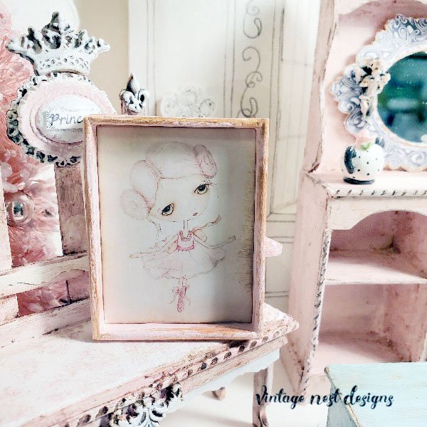 Ballerina No.1:1 Dollhouse Miniature Handmade Wooden Framed Art image 5