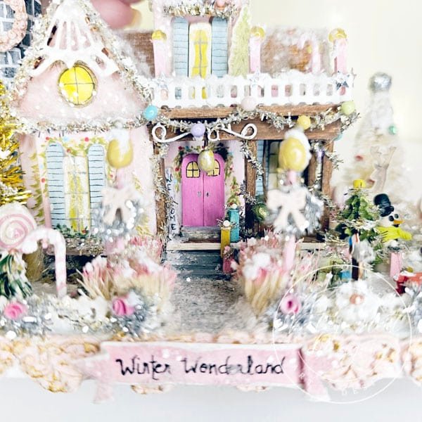 Miniature Christmas Victorian Mansion No.3 Putz Glitter Holiday Handmade One of a Kind image 11