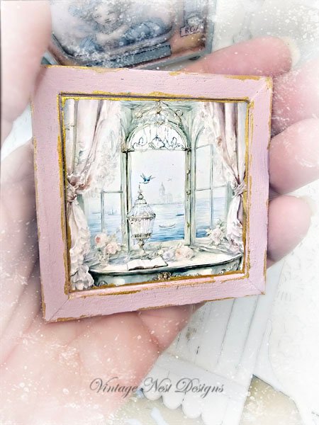 Window Scene No.2:1 Dollhouse Miniature Handmade Wooden Framed Art image 1