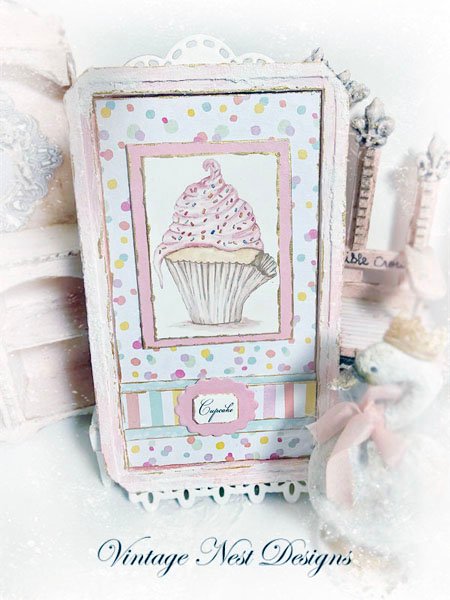 Cupcake No.5:2 Dollhouse Miniature Handmade Wooden Framed Art image 0