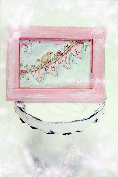 Love Bird No.1:3 Dollhouse Miniature Handmade Framed Wooden Art image 0