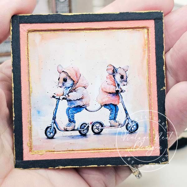Nursery Mice No.1:1 Dollhouse Miniature Handmade Wooden Framed Art image 3