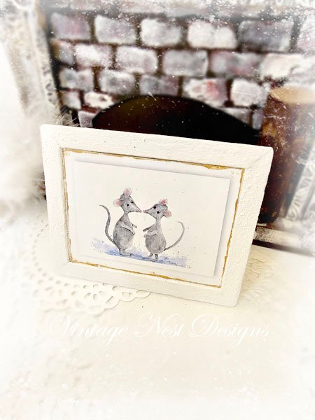 Mice No.8:1 Dollhouse Miniature Handmade Wooden Framed Art image 2