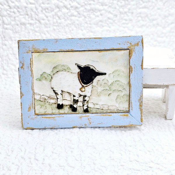 Nursery Lamb No.1:2 Dollhouse Miniature Handmade Wooden Framed Art image 2