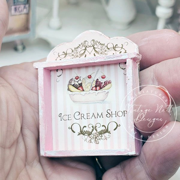 Banana Split Sundae Shelf No.2 Dollhouse Miniature Handmade Wooden Framed Art image 2