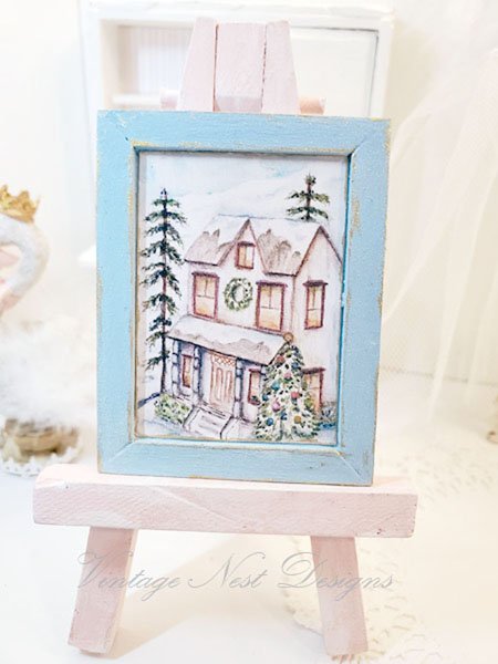 Holiday House No.1:1 Dollhouse Miniature Handmade Wooden Framed Art image 0