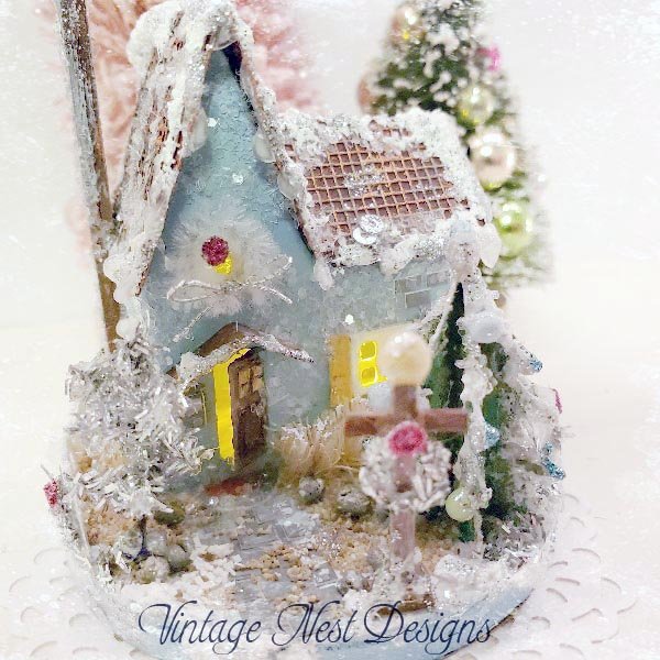 Christmas Putz Glitter Holiday House No.5 Handmade image 3