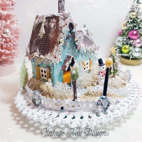 Christmas Putz Glitter Holiday House No.26 Handmade Miniature image 3