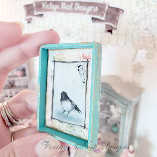 Bird Nest Black Frame No.1:2 Dollhouse Miniature Handmade Wooden Framed Art image 5