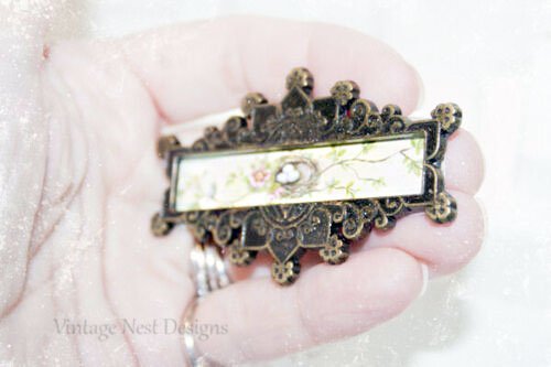 Bird Nest Roses No.4 Dollhouse Miniature Metal Framed image 2
