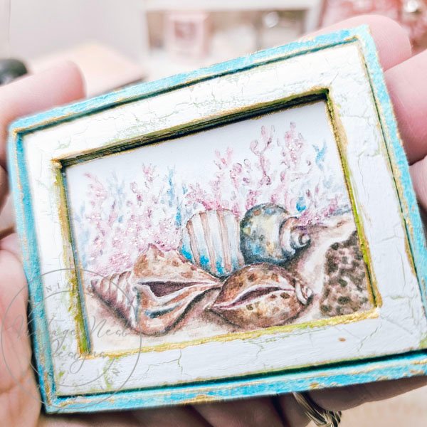 Seashell No.1:1 Dollhouse Miniature Handmade Wooden Framed Art with Additional Frame image 1