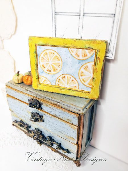 Lemons No.2:1 Dollhouse Miniature Handmade Wooden Framed Art image 5