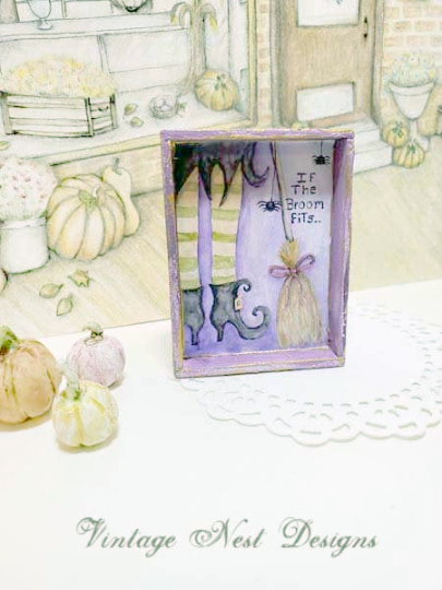 Witch If Broom Fits No.1:1 Dollhouse Miniature Handmade Wooden Framed Art image 2