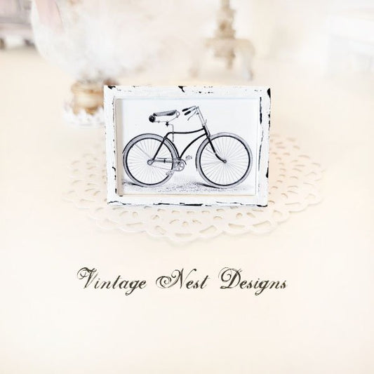 French Paris Style Bicycle No.1 Dollhouse Miniature Handmade Wooden Framed Art image 0