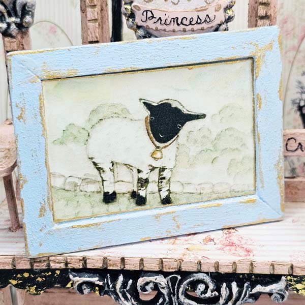 Nursery Lamb No.1:2 Dollhouse Miniature Handmade Wooden Framed Art image 5