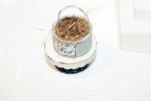 Bird Nest Basket No.15 Dollhouse Miniature Handmade Wooden Framed Art image 0