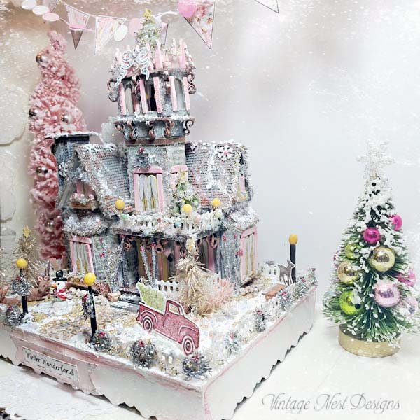 Victorian Mansion Putz Glitter Holiday Dollhouse House No.1 Handmade image 6