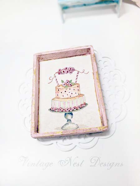 Cake No.5:3 Dollhouse Miniature Handmade Wooden framed Art image 2