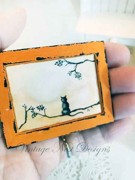 Cat & the Moon No.2:4 Dollhouse Miniature Handmade Wooden Framed image 1