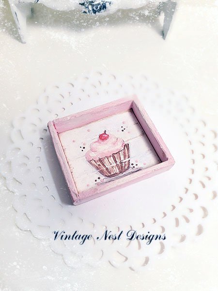 Cupcake No.9:1 Dollhouse Miniature Handmade Framed Art image 4