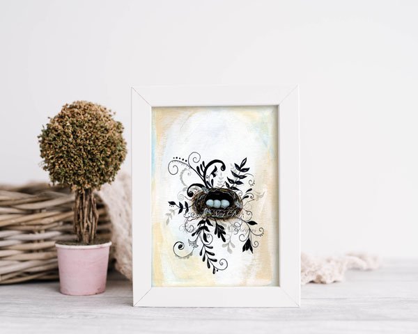 Bird Nest Flourishes No.1 Digital Prints Acrylic Painting image 2