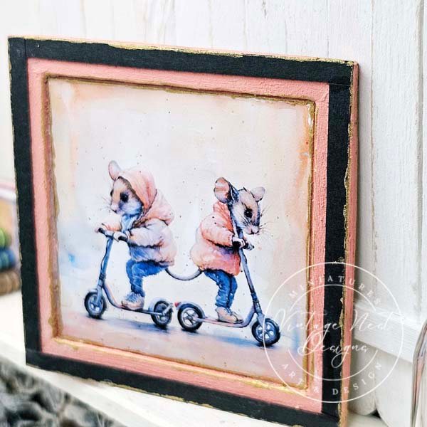 Nursery Mice No.1:1 Dollhouse Miniature Handmade Wooden Framed Art image 5