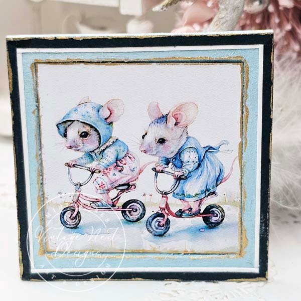 Nursery Mice No.1:4 Dollhouse Miniature Handmade Wooden Framed Art image 0