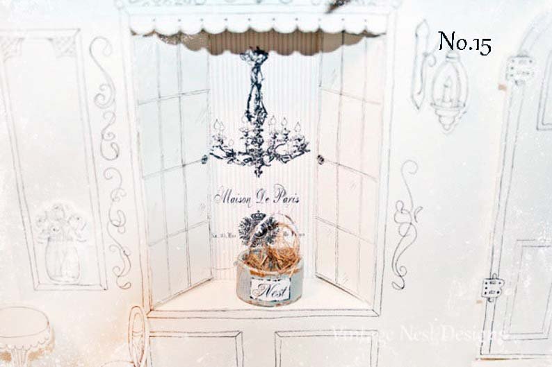 Bird Nest Basket No.15 Dollhouse Miniature Handmade Wooden Framed Art image 1