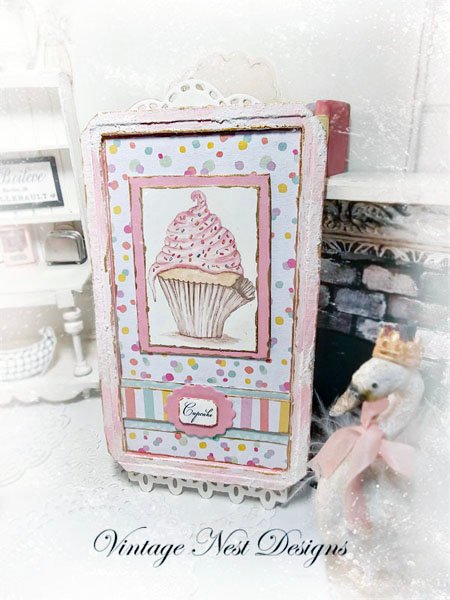 Cupcake No.5:2 Dollhouse Miniature Handmade Wooden Framed Art image 5