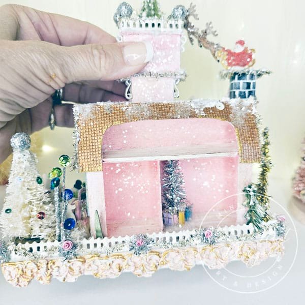 Miniature Christmas Victorian Mansion No.3 Putz Glitter Holiday Handmade One of a Kind image 6