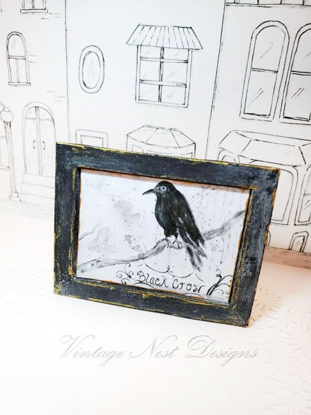 Black Crow No.1:2 Dollhouse Miniature Handmade Wooden Framed Art image 0