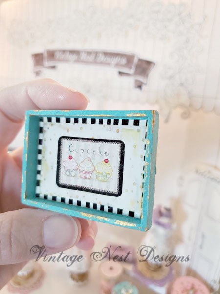Bon Appetit Cupcake No.1:1 Dollhouse Miniature Handmade Wooden Framed Art image 2