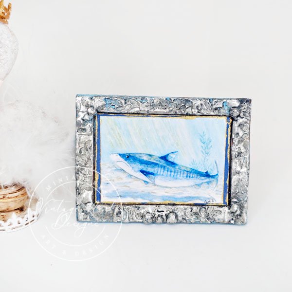 Shark No.1:3 Dollhouse Miniature Handmade Metal Framed Art image 0