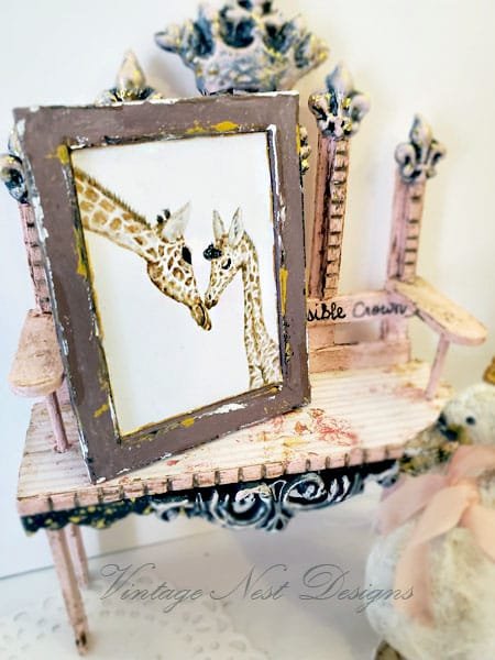 Giraffes No.1:1 Handmade Wooden Framed Art Dollhouse Miniature image 2