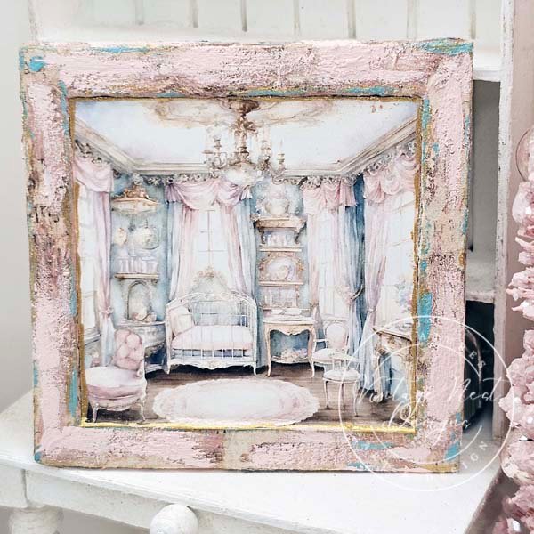 Baby Girl Bedroom No.1:1 Dollhouse Miniature Handmade Wooden Framed Art image 6