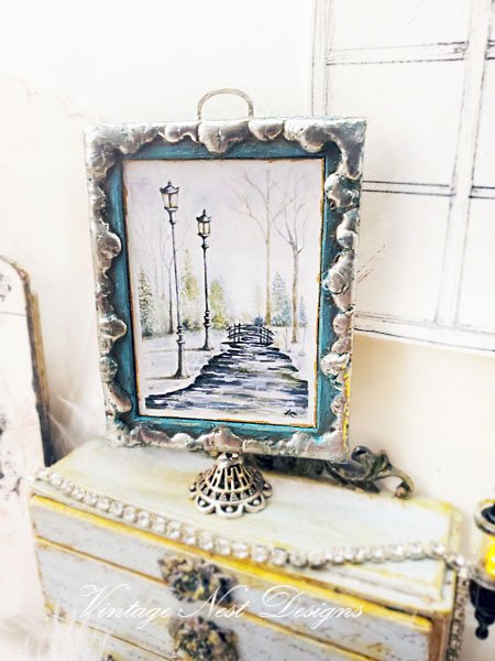 Walk in the Park No.1 Dollhouse Miniature Handmade Metal & Wood Framed Art image 0