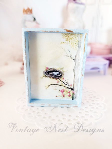 Bird Nest Roses Tree No.1:1 Dollhouse Miniature Handmade image 0