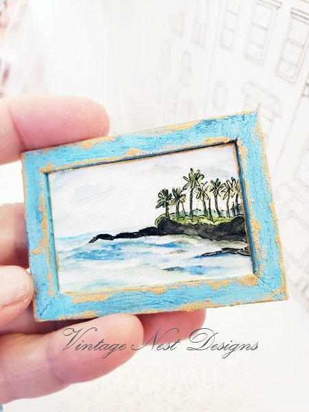 Ocean No.1:1 Dollhouse Miniature Handmade Wooden Framed Art image 6
