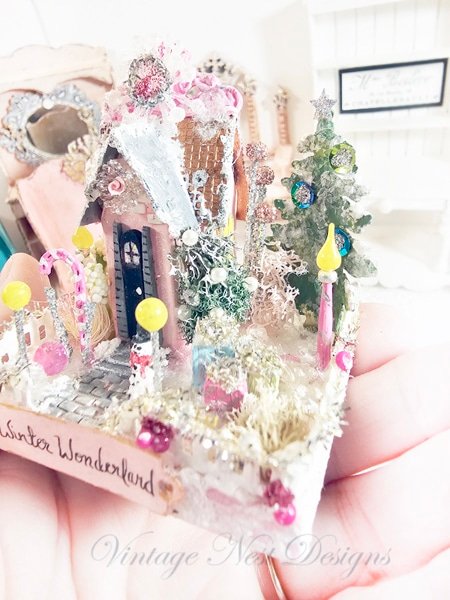 Miniature Christmas Putz Glitter Holiday House No.7 Handmade image 6