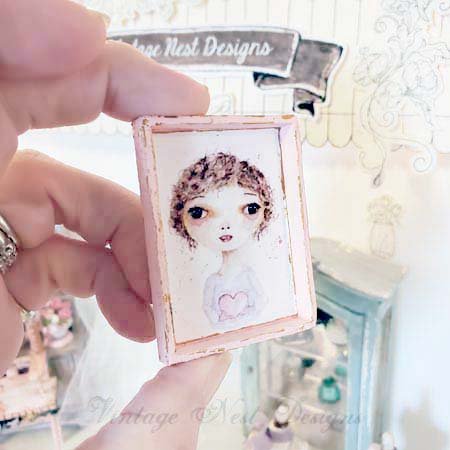 Valentine Girl No.3:1 Dollhouse Miniature Handmade Framed Wooden Art image 3
