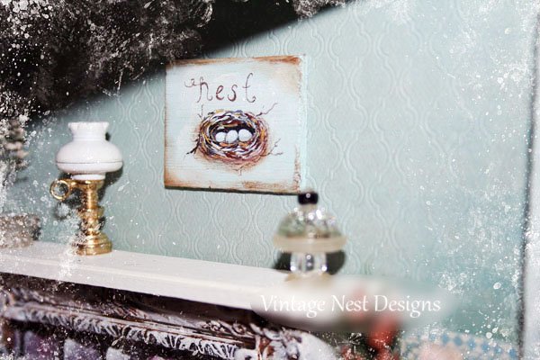 Bird Nest No.12:1 Dollhouse Miniature Handmade Wooden Framed Art image 1
