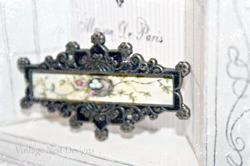 Bird Nest Roses No.4 Dollhouse Miniature Metal Framed image 3
