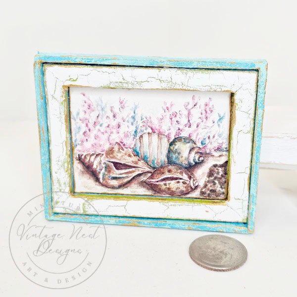 Seashell No.1:1 Dollhouse Miniature Handmade Wooden Framed Art with Additional Frame image 3