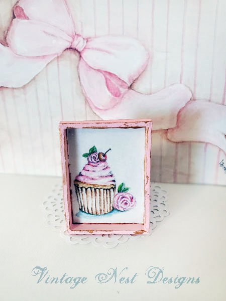 Cake No.4:1 Dollhouse Miniature Handmade Wooden Framed Art image 5