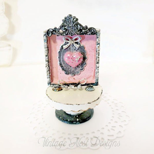 Metal Valentine Framed Heart No.1 Dollhouse Miniature Handmade Framed Wooden Art image 0
