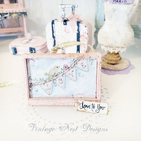 Love Bird No.1:2 Dollhouse Miniature Handmade Framed Art image 0