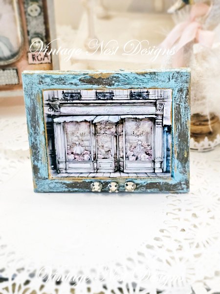 French Dress Shop No.5:1 Dollhouse Miniature Handmade Wooden Framed Art image 0